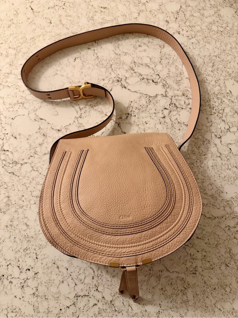 Marcie Medium Leather Saddle Bag in Nude Blush Pink